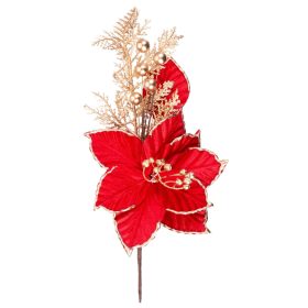   MagicHome karácsonyi virág, Poinsettia, piros, arany szegéllyel, szár, virágméret: 31 cm