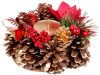 Karácsonyi gyertyatartó, fenyőágakkal és virággal, natúr, 15 cm
