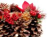 Karácsonyi gyertyatartó, fenyőágakkal és virággal, natúr, 15 cm
