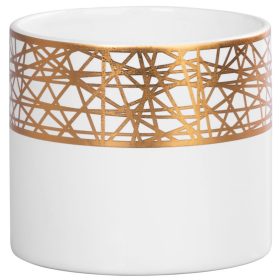   Dekoráció MagicHome, Virágcserép arany díszítéssel, fehér, dolomit, 16,8x16,8x14,7 cm