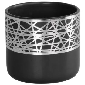   Dekoráció MagicHome,Virágcserép ezüst díszítéssel, fekete, dolomit, 16,8x16,8x14,7 cm