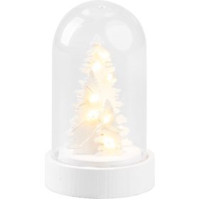  Dekorácia MagicHome Vianoce, biely stromček v kupole, LED, teplá biela, interiér, 5,5x9 cm