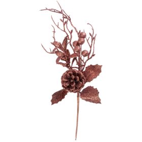   Vetvička MagicHome Vianoce, s bobuľkami a šiškou, zlatá, 30 cm