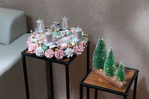 Veniec MagicHome Vianoce, prírodný, ružový, adventný, 30x8 cm