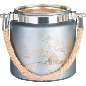   Svietnik MagicHome Vianoce, šedý, s krajinkou, s lankom, 10x10 cm