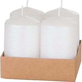   Sviečka MagicHome Vianoce, 4,8x8 cm, valcová, bal. 4 ks, biela, s glitrami, adventná