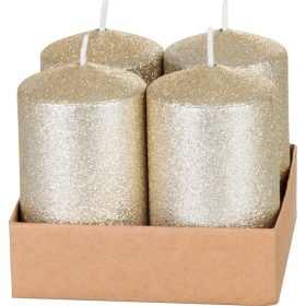  Sviečka MagicHome Vianoce, 4,8x8 cm, valcová, bal. 4 ks, šampaň, s glitrami, adventná