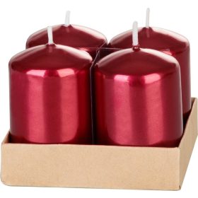   Sviečka MagicHome Vianoce, 4x6 cm, valcová, bal. 4 ks, červená, metalický efekt, adventná
