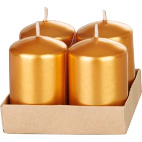   Sviečka MagicHome Vianoce, 4x6 cm, valcová, bal. 4 ks, zlatá, metalický efekt, adventná