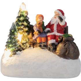   MagicHome karácsonyi dekoráció, Mikulás gyerekkel, LED, 2xAAA, belső, 9,5x6x8 cm, eladó doboz 12 db