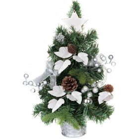   Stromček MagicHome Vianoce, ozdobený, strieborný, s listami, 40 cm