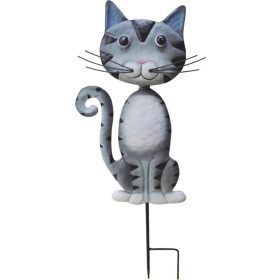  Dekorácia MagicHome Mecco, Mačka, plech, sivá, zapichovacia, 25,5x3,5x61 cm
