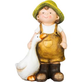   Dekoráció MagicHome, Fiú libával barna ruhában, kerámia, 6,5x12,5x19 cm