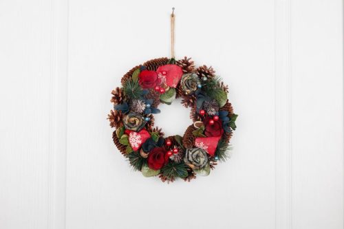 Koszorú MagicHome Karácsony, piros, 30 cm