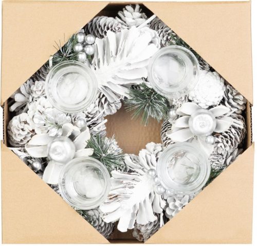 Koszorú MagicHome Vianoce, adventi, ezüst, 32 cm