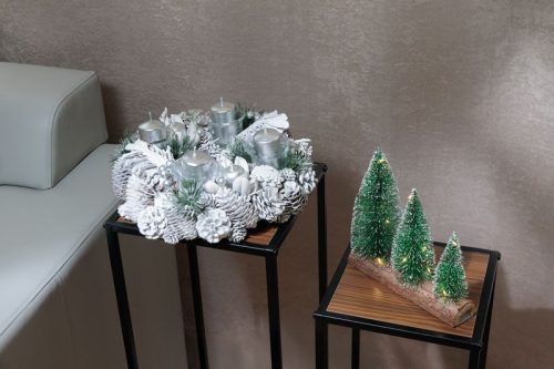 Koszorú MagicHome Vianoce, adventi, ezüst, 32 cm