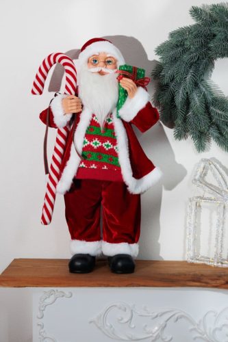 Dekoráció MagicHome Karácsony, Mikulás, ajándékkal, piros, 60 cm