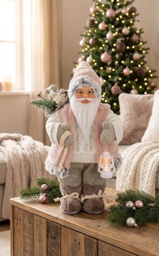 Dekoráció MagicHome Karácsony, Mikulás, ajándékkal, fehér, 30 cm