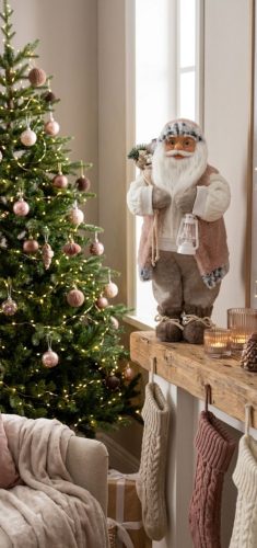 Dekoráció MagicHome Karácsony, Mikulás, ajándékkal, fehér, 46 cm