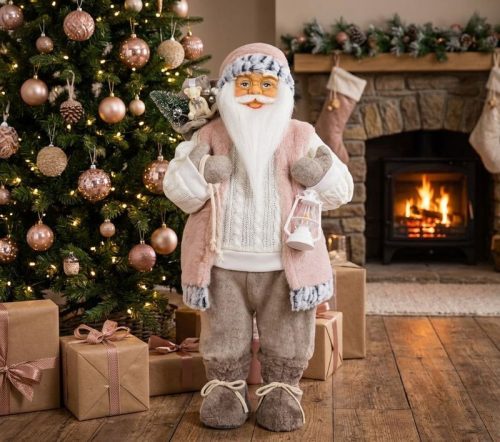 Dekoráció MagicHome Karácsony, Mikulás, ajándékkal, fehér, 60 cm