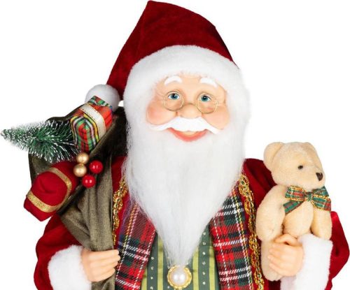 Dekoráció MagicHome Karácsony, Mikulás, ajándékkal és macival, piros, 60 cm