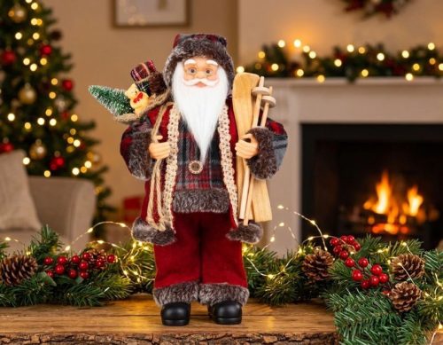 Dekoráció MagicHome Karácsony, Mikulás, ajándékkal, piros, 46 cm
