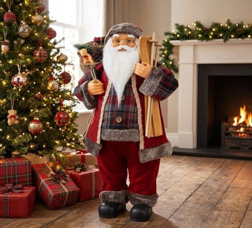 Dekoráció MagicHome Karácsony, Mikulás, ajándékkal, piros, 60 cm